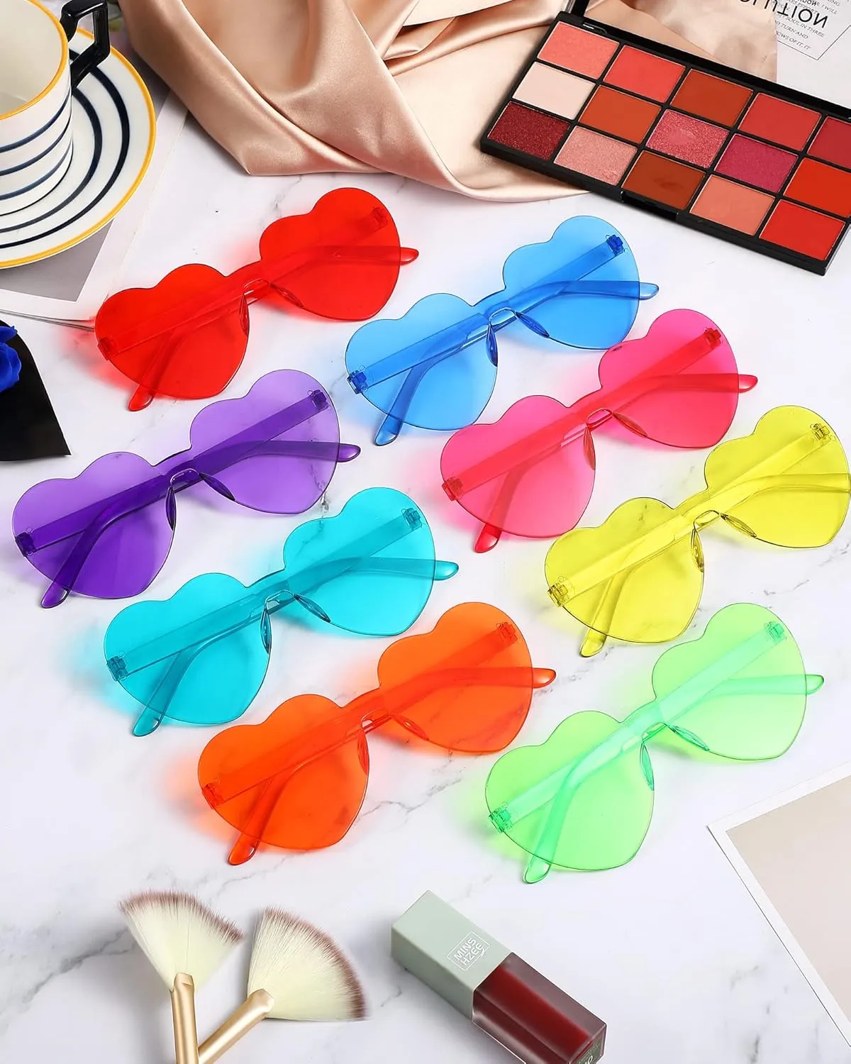 Frienda 8 Pairs Heart Shaped Sunglasses for Women Rimless Heart Glasses Candy Color Sunglasses for Party Favor