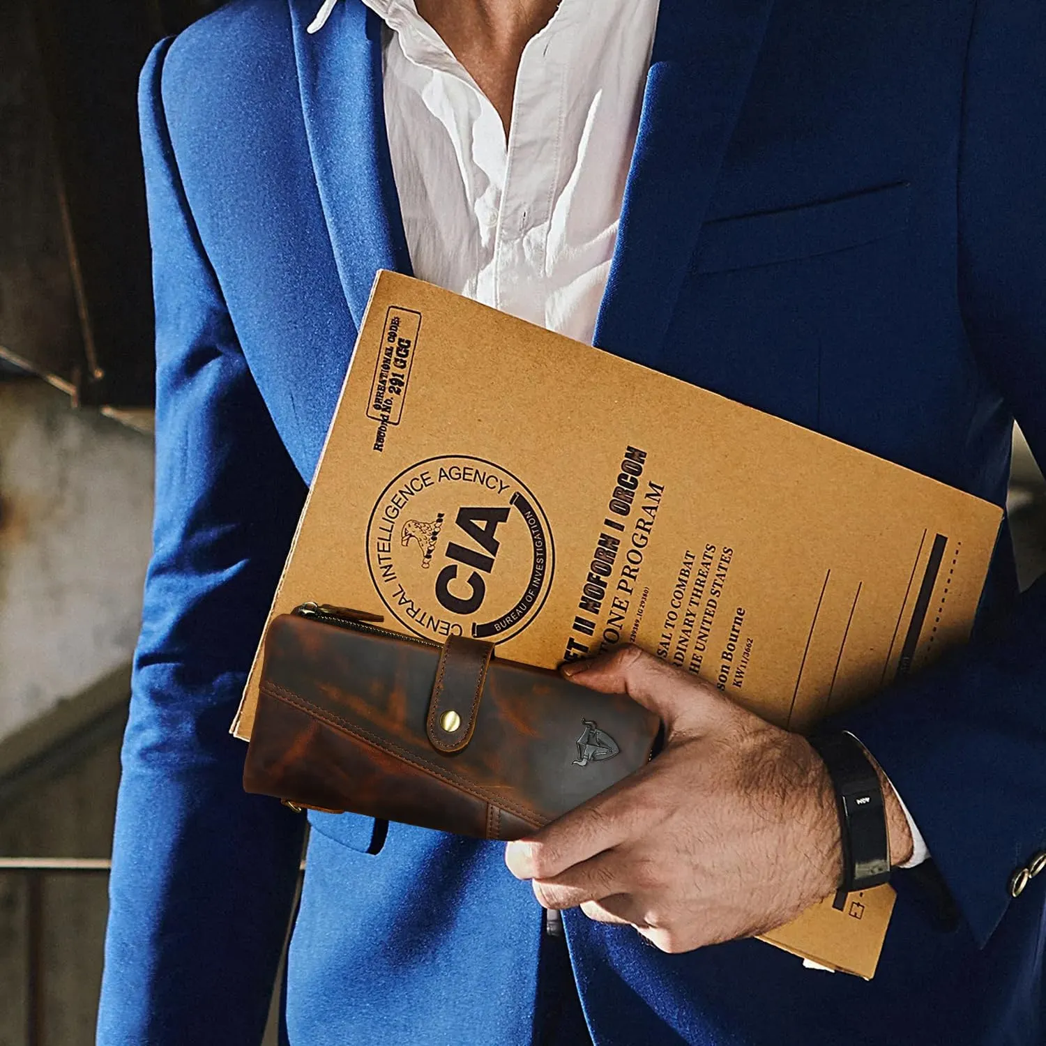 Genuine Crazy Horse Leather Travel Gift Coin Pocket Card Case Long Organizer Chain Rfid Wallet Purse With Snap For Men Male 1803 1815 (1803 Brown-No Chain)