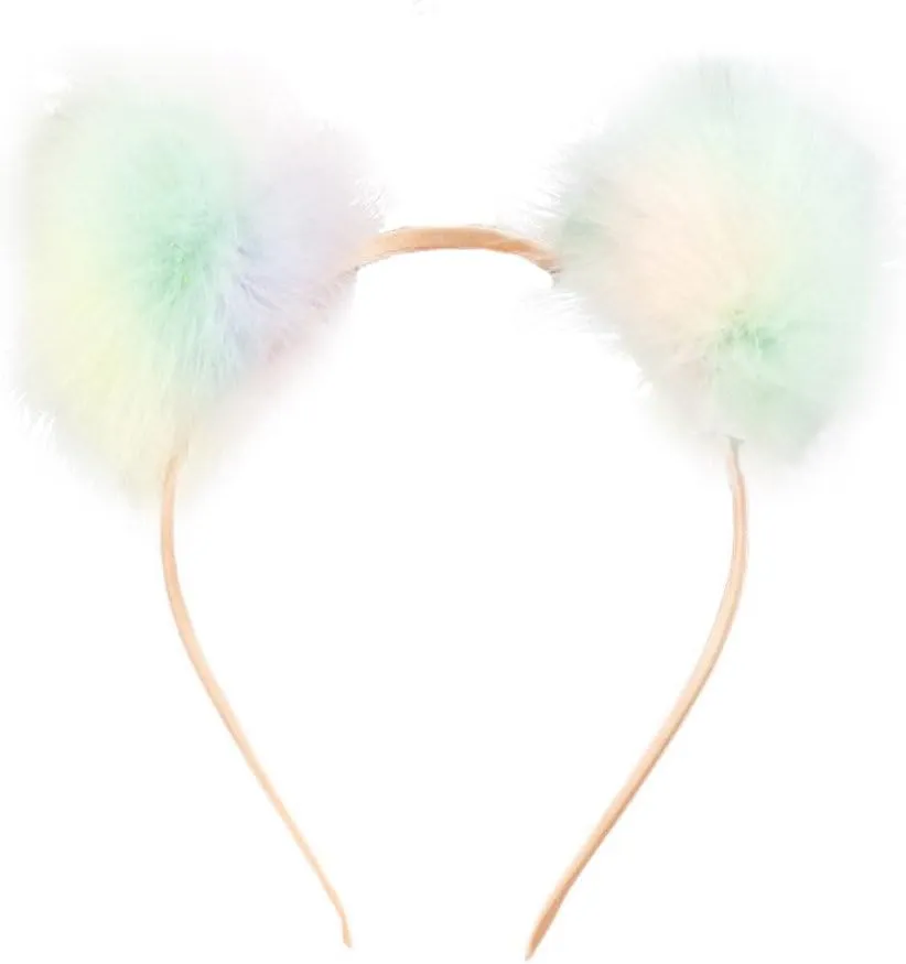 Girls Colorful Pompom Ball Headband Fluffy Warm Faux Fur Hairband
