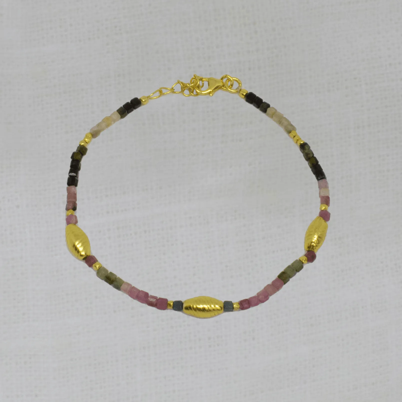 Gold and Tourmaline Textured Bead Bracelet