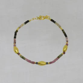 Gold and Tourmaline Textured Bead Bracelet