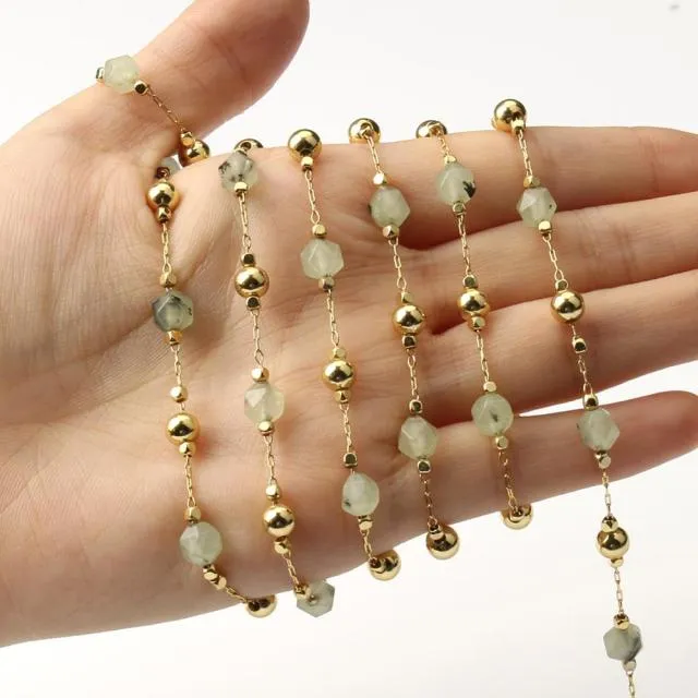 Gold Color Chain Faceted Stone Beads