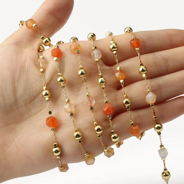 Gold Color Chain Faceted Stone Beads
