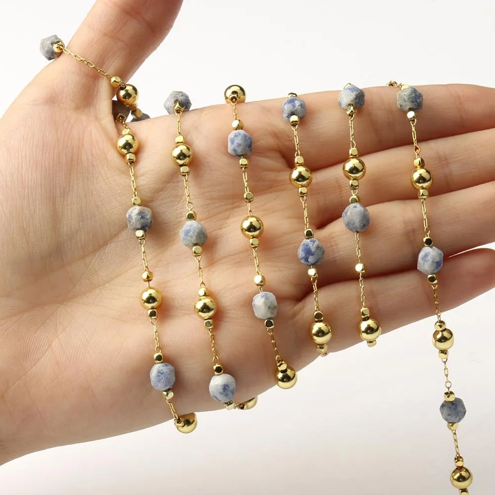 Gold Color Chain Faceted Stone Beads