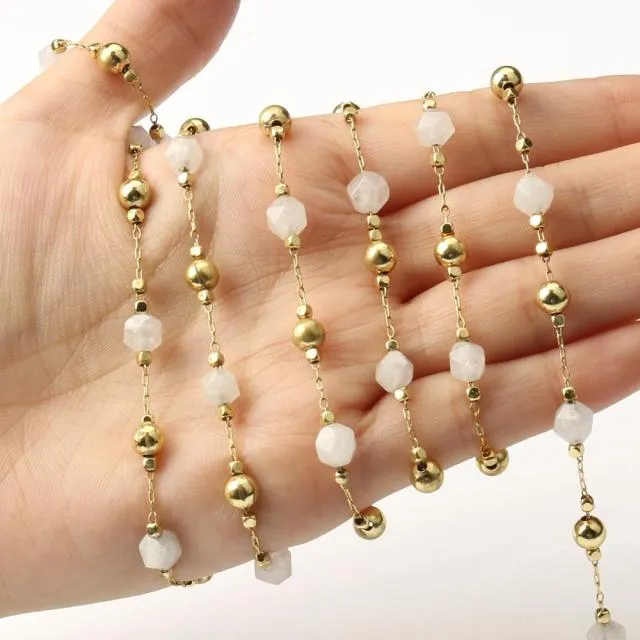 Gold Color Chain Faceted Stone Beads