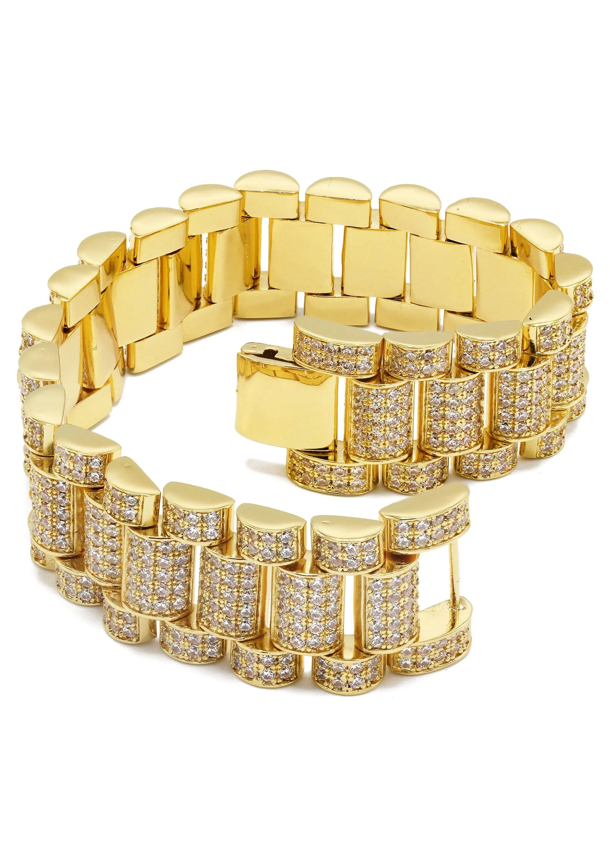 Gold Plated Mens Iced Out Presidential Band Bracelet