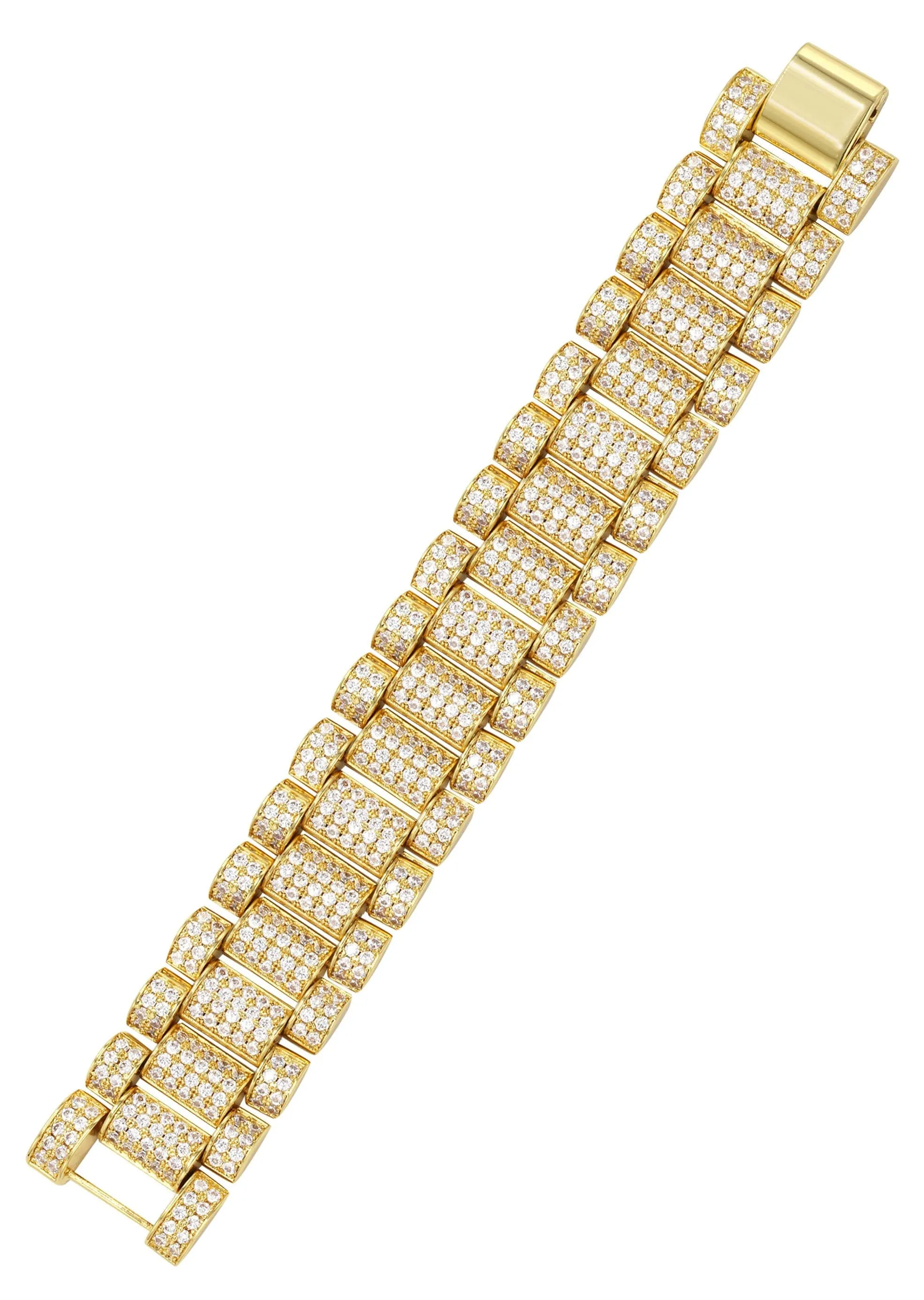 Gold Plated Mens Iced Out Presidential Band Bracelet