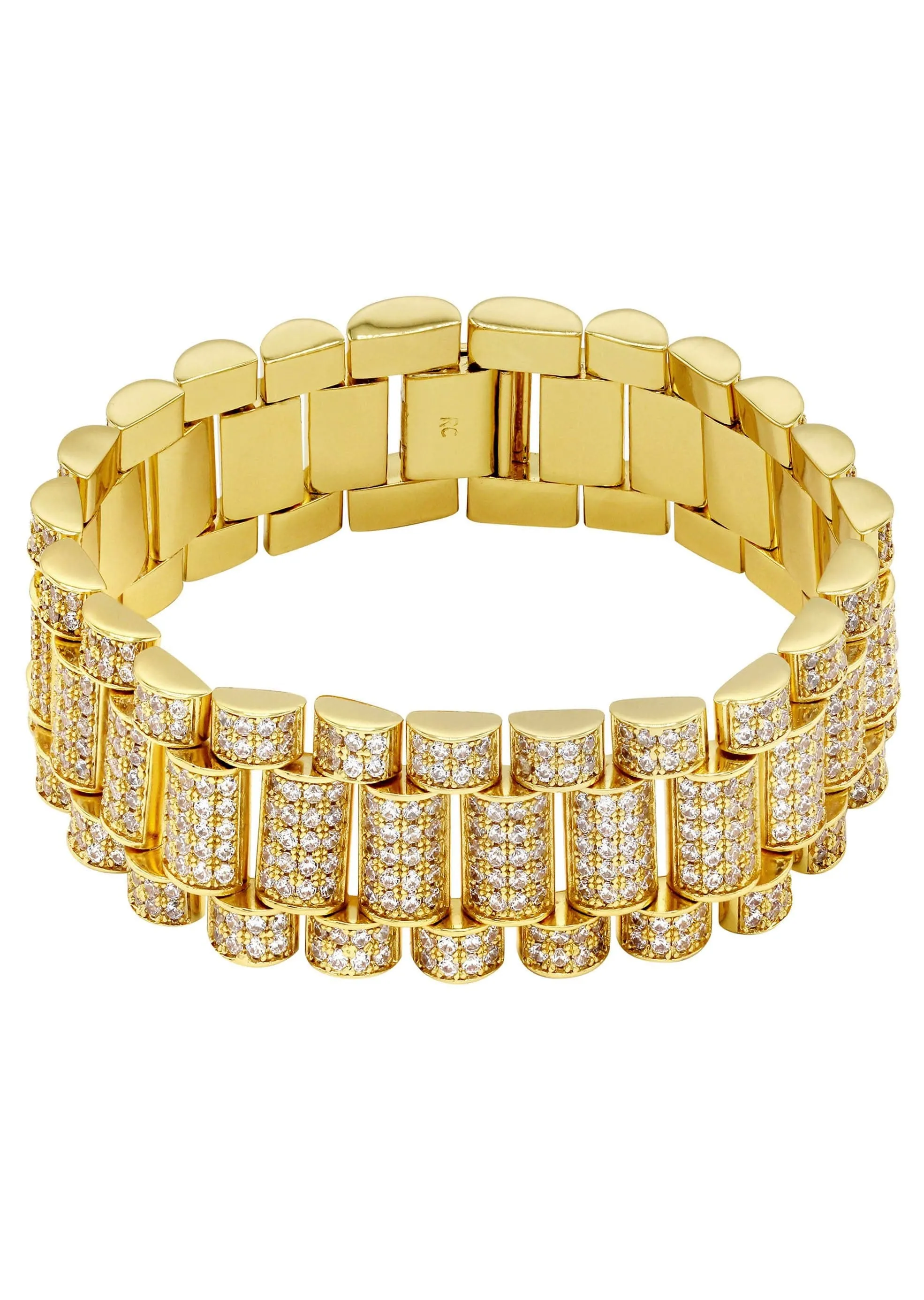 Gold Plated Mens Iced Out Presidential Band Bracelet