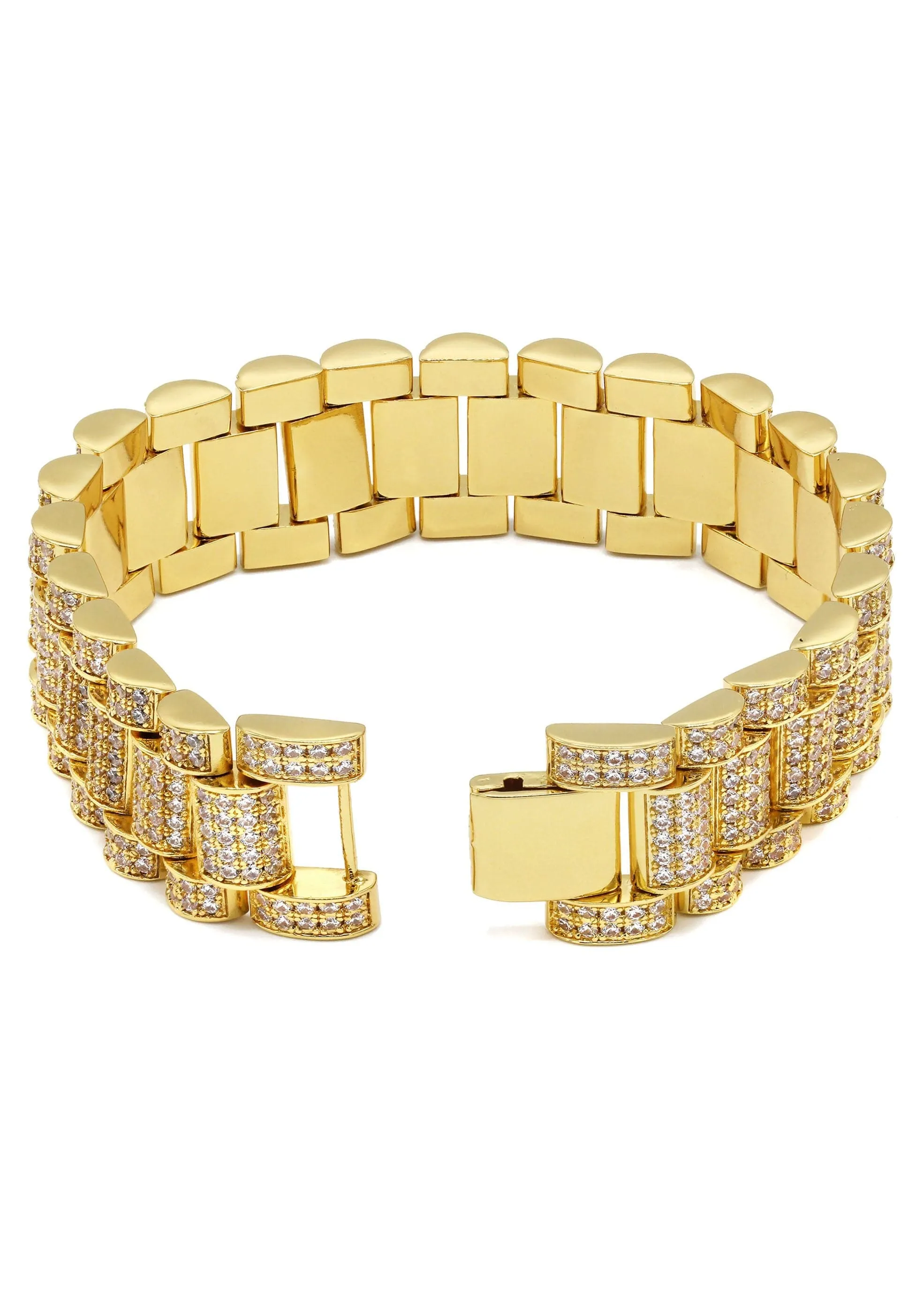 Gold Plated Mens Iced Out Presidential Band Bracelet
