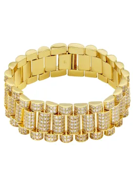 Gold Plated Mens Iced Out Presidential Band Bracelet