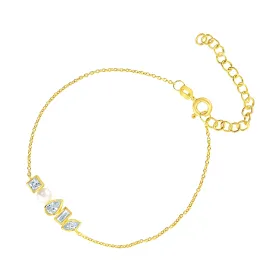 Gold Vermeil Pearl Cubic Zirconia Bezel Set Bracelet