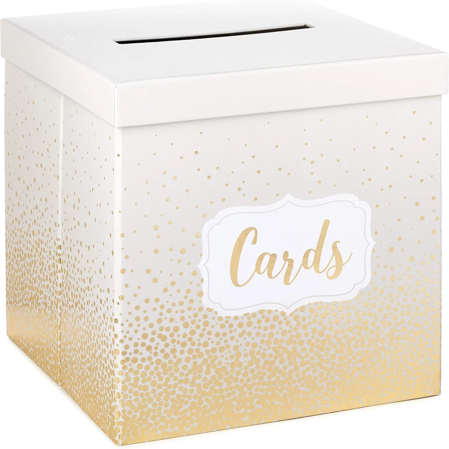 Hallmark 10" Elegant Card Receiving Box (Pearl and Gold Dots) for Weddings, Graduations, Retirements, Birthdays, Open Houses, Anniversaries