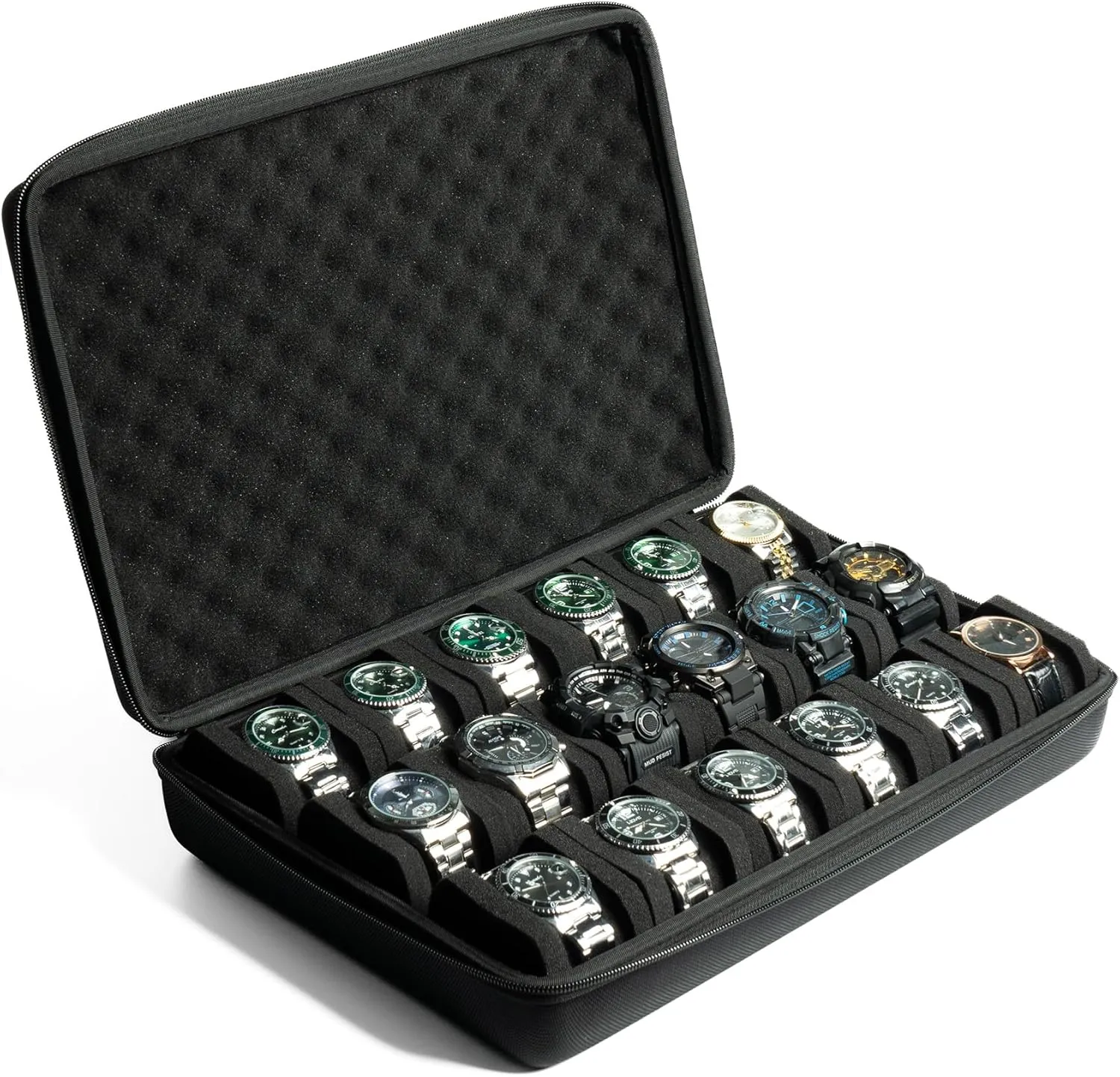Hardshell watch case, 18 slots watch travel case for men's women's, watch display organizer box holder with form-fitiing watch pillow