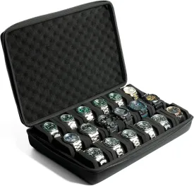 Hardshell watch case, 18 slots watch travel case for men's women's, watch display organizer box holder with form-fitiing watch pillow