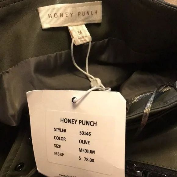 HONEY PUNCH Green Zipper Faux Leather Mini Skirt Size M *NEW*