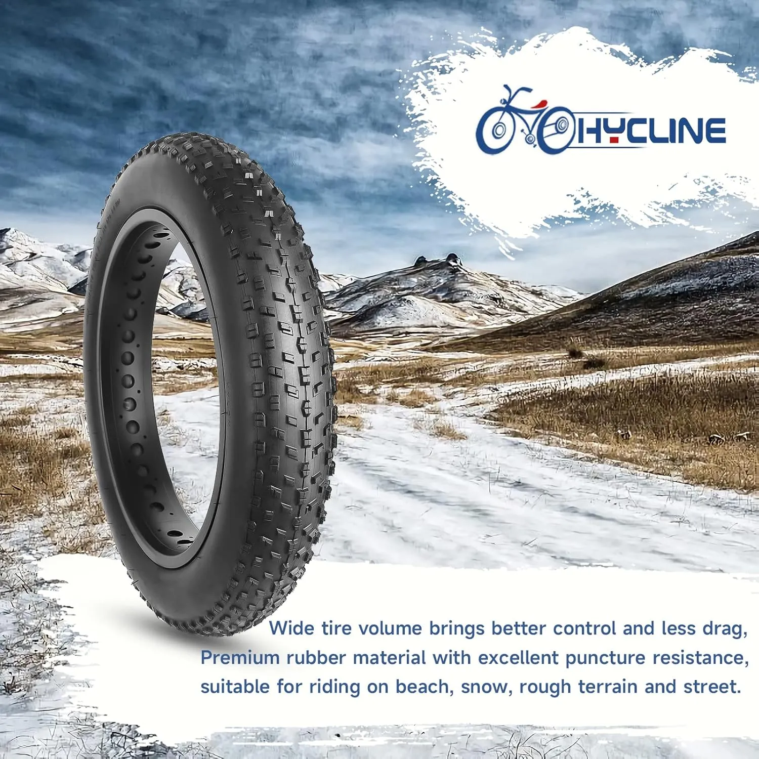 Hycline Fat Bike Replacement Tire: 20x4.0/26x4.0 Inch Puncture Resistant Folding MTB Bicycle Tires, All Terrain High-Density Bike Tires with Street or Trail Riding