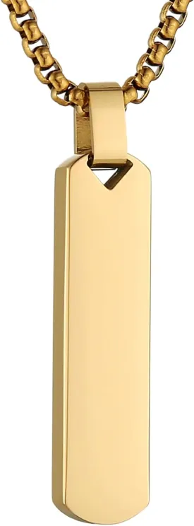 HZMAN Bar Pendant Necklace for Men High Polished Simple Cool Stainless Steel Vertical Cuboid Bar Necklace Jewelry Gift