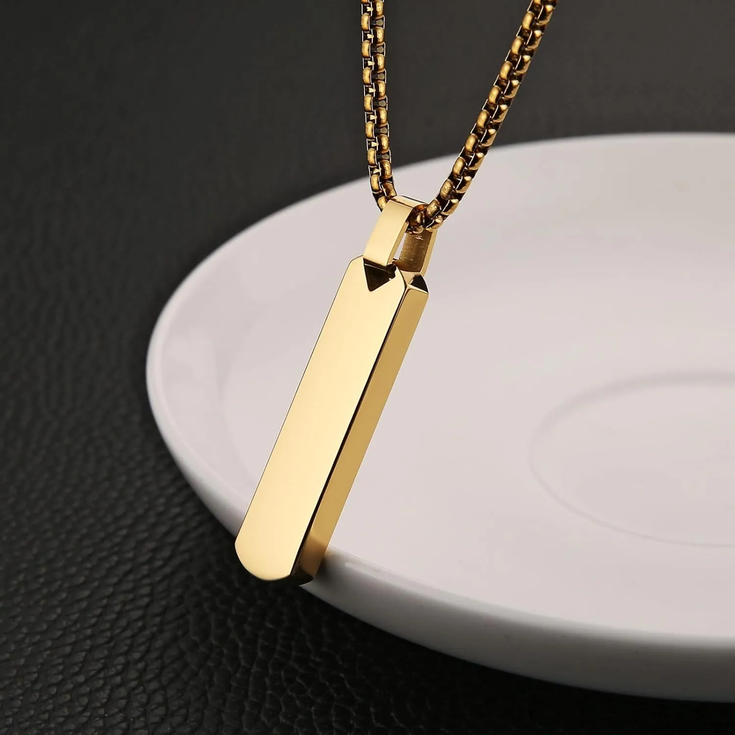 HZMAN Bar Pendant Necklace for Men High Polished Simple Cool Stainless Steel Vertical Cuboid Bar Necklace Jewelry Gift