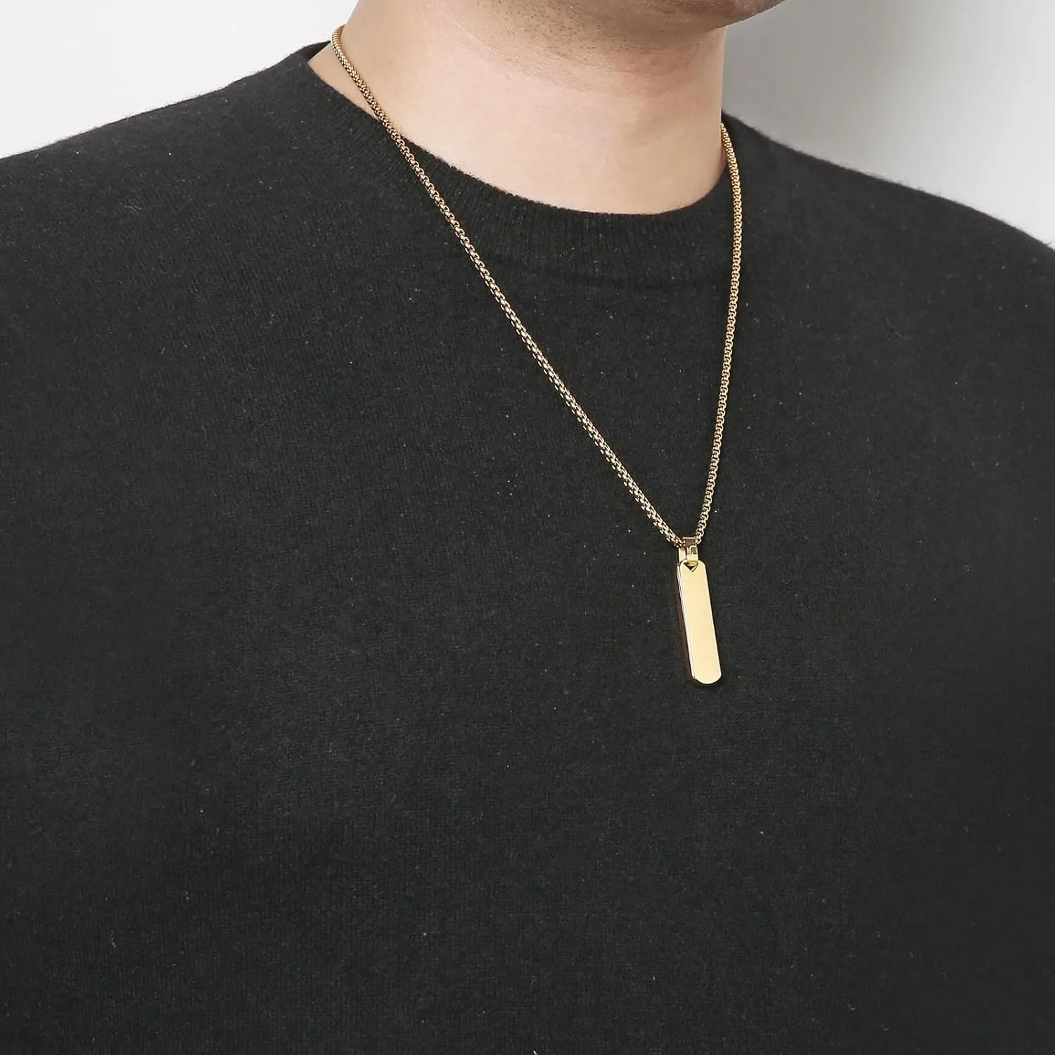 HZMAN Bar Pendant Necklace for Men High Polished Simple Cool Stainless Steel Vertical Cuboid Bar Necklace Jewelry Gift