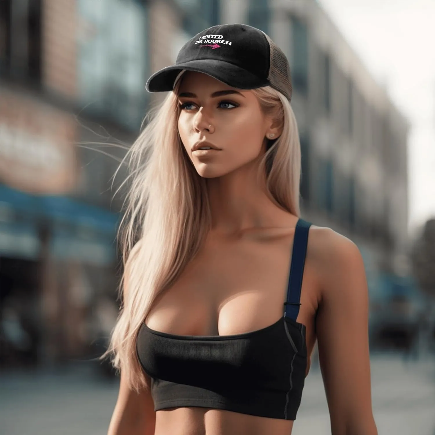 I Rented This Hooker, Funny Adult Humor Saying Sun hat Men's hat AllBlack Black Bucket hat Gifts for Boyfriends