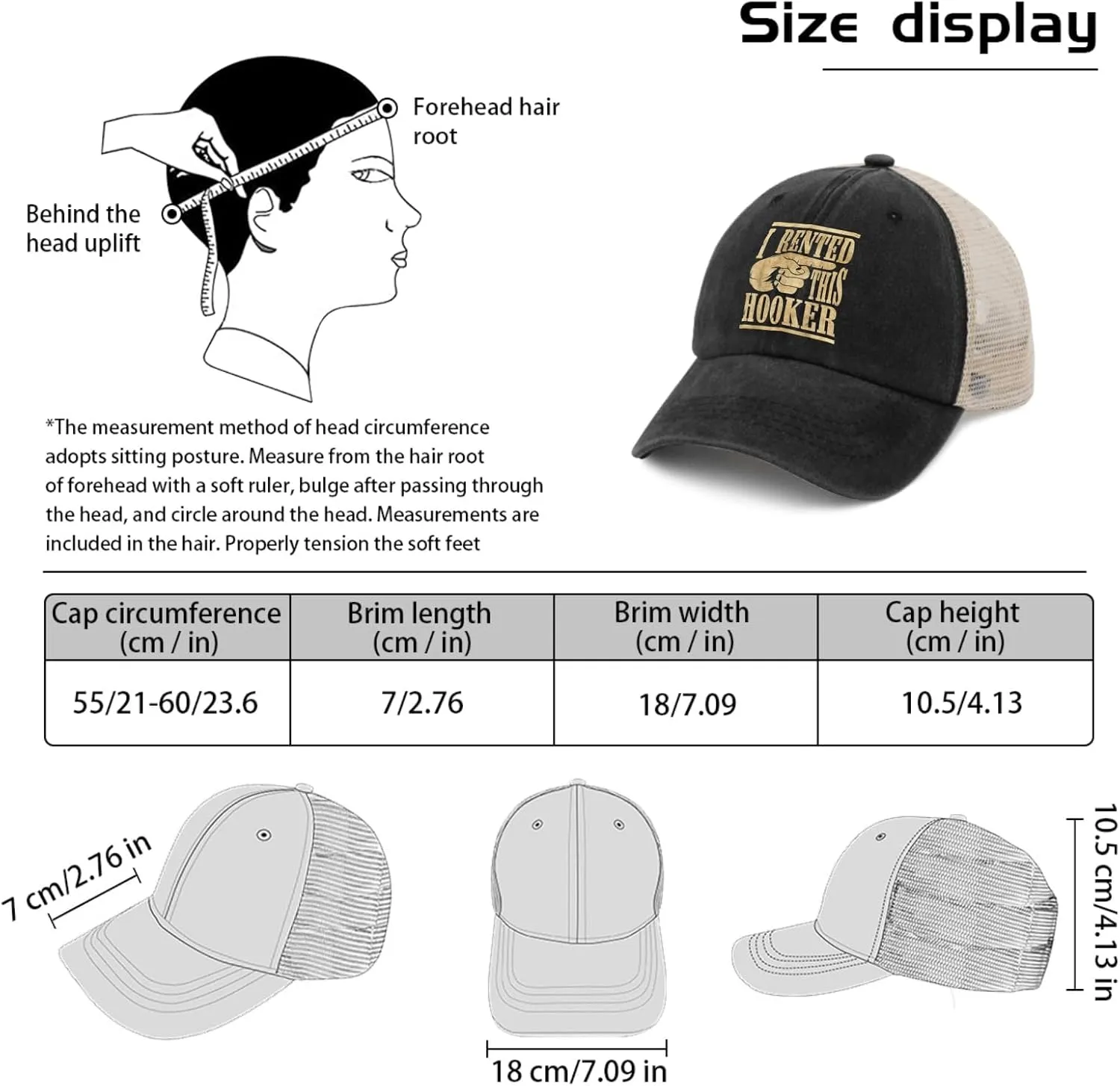 I Rented This Hooker, Funny Adult Humor Saying Sun hat Men's hat AllBlack Black Bucket hat Gifts for Boyfriends