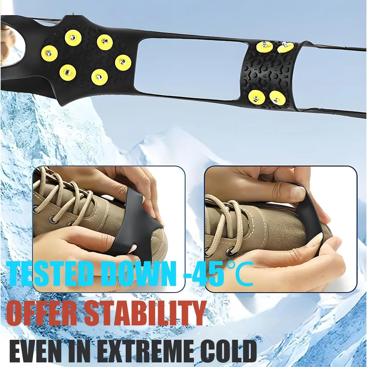 Ice Cleats for Shoes and Boots, Ice Snow Traction Cleats Grippers, Non Slip Shoe Ice Grippers,10 Steel Rubber Spikes Crampons Anti Easy Slip Studs Crampons Slip-on Stretch Footwear