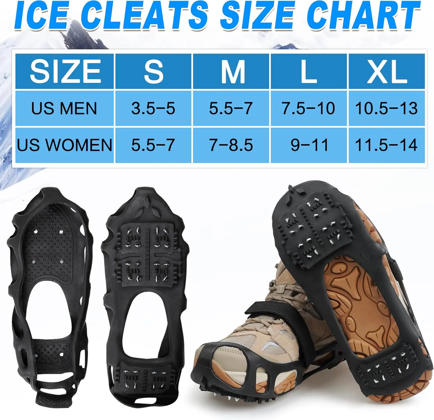 Ice Cleats Snow Traction Cleats Crampons for Walking on Snow and Ice,Non-Slip Overshoe Grippers Anti Slip Footwear for Shoes and Boots
