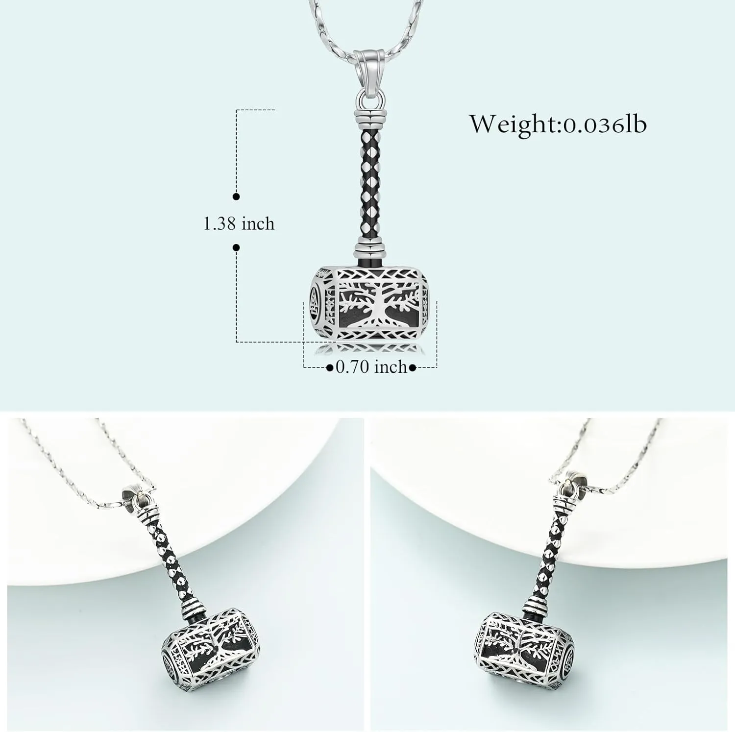 Imrsanl Viking Thor's Hammer Urn Necklace for Ashes Tree of Life Cremation Jewelry Ashes Holder Keepsake Human Memorial Pendant for Women Men