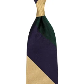 Japanese Repp Stripe Silk Tie - Forest / Eggplant / Cream