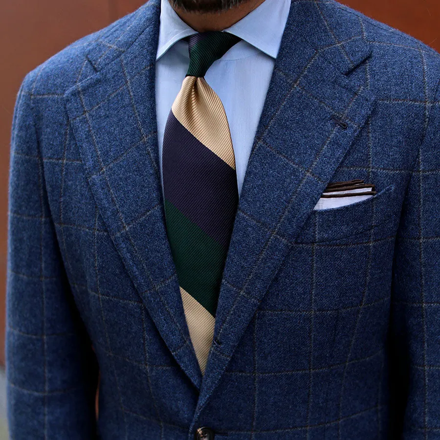 Japanese Repp Stripe Silk Tie - Forest / Eggplant / Cream