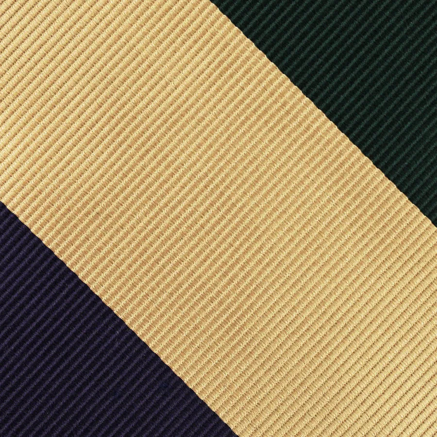 Japanese Repp Stripe Silk Tie - Forest / Eggplant / Cream