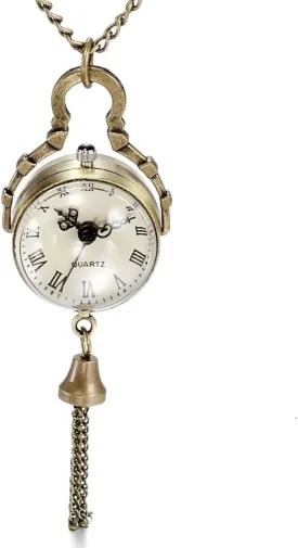 JewelryWe Retro Concave and Convex Mirror Fisheye Glass Ball Pocket Watch with Roman Character Pendant Necklace
