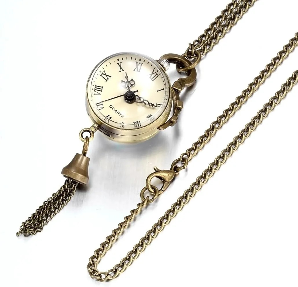 JewelryWe Retro Concave and Convex Mirror Fisheye Glass Ball Pocket Watch with Roman Character Pendant Necklace
