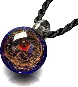 Jovivi Unique Design Glass Universe Ball Necklace Galaxy Planet Pendant Nebula Ribbon Vortex Cosmos Series