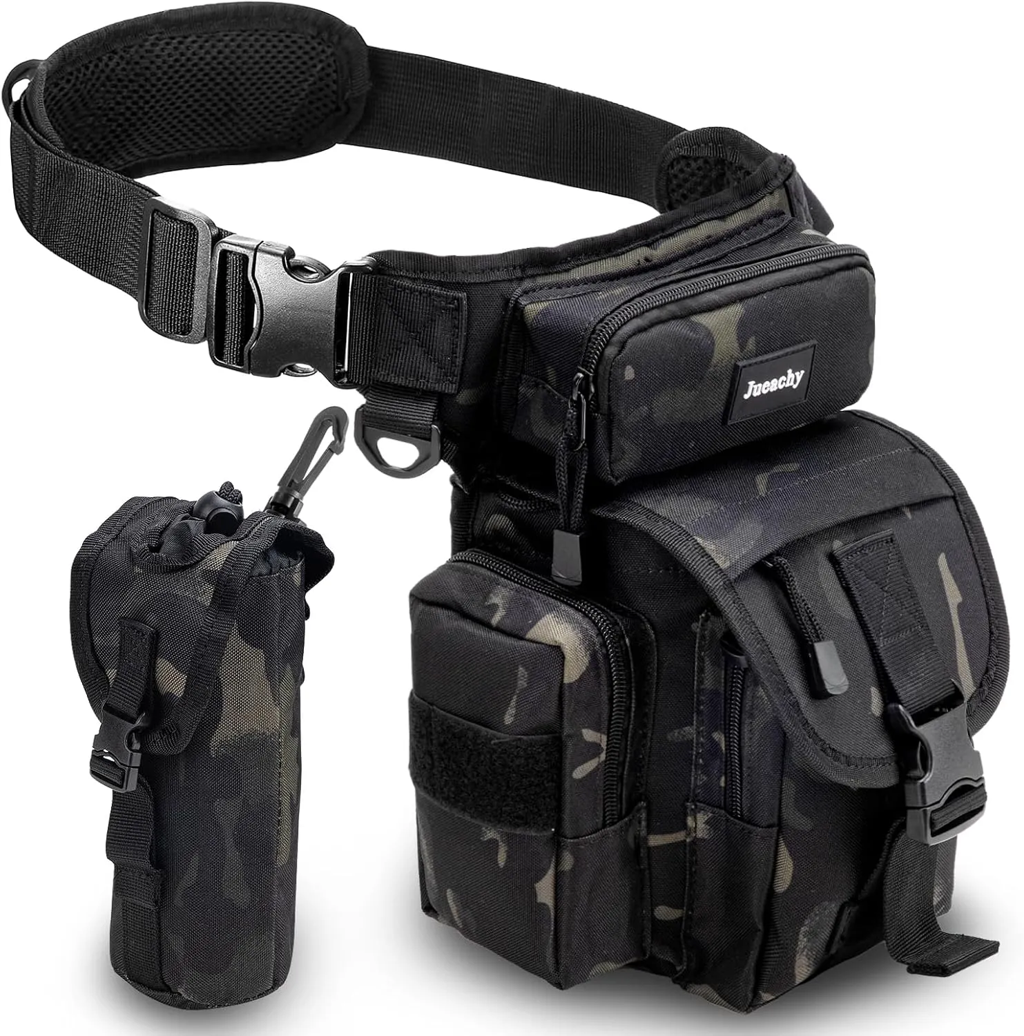 Jueachy Drop Leg Bag for Men Tactical Metal Detecting Thigh Pack with Water Bottle Pouch