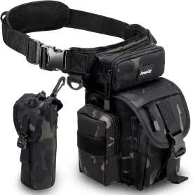Jueachy Drop Leg Bag for Men Tactical Metal Detecting Thigh Pack with Water Bottle Pouch