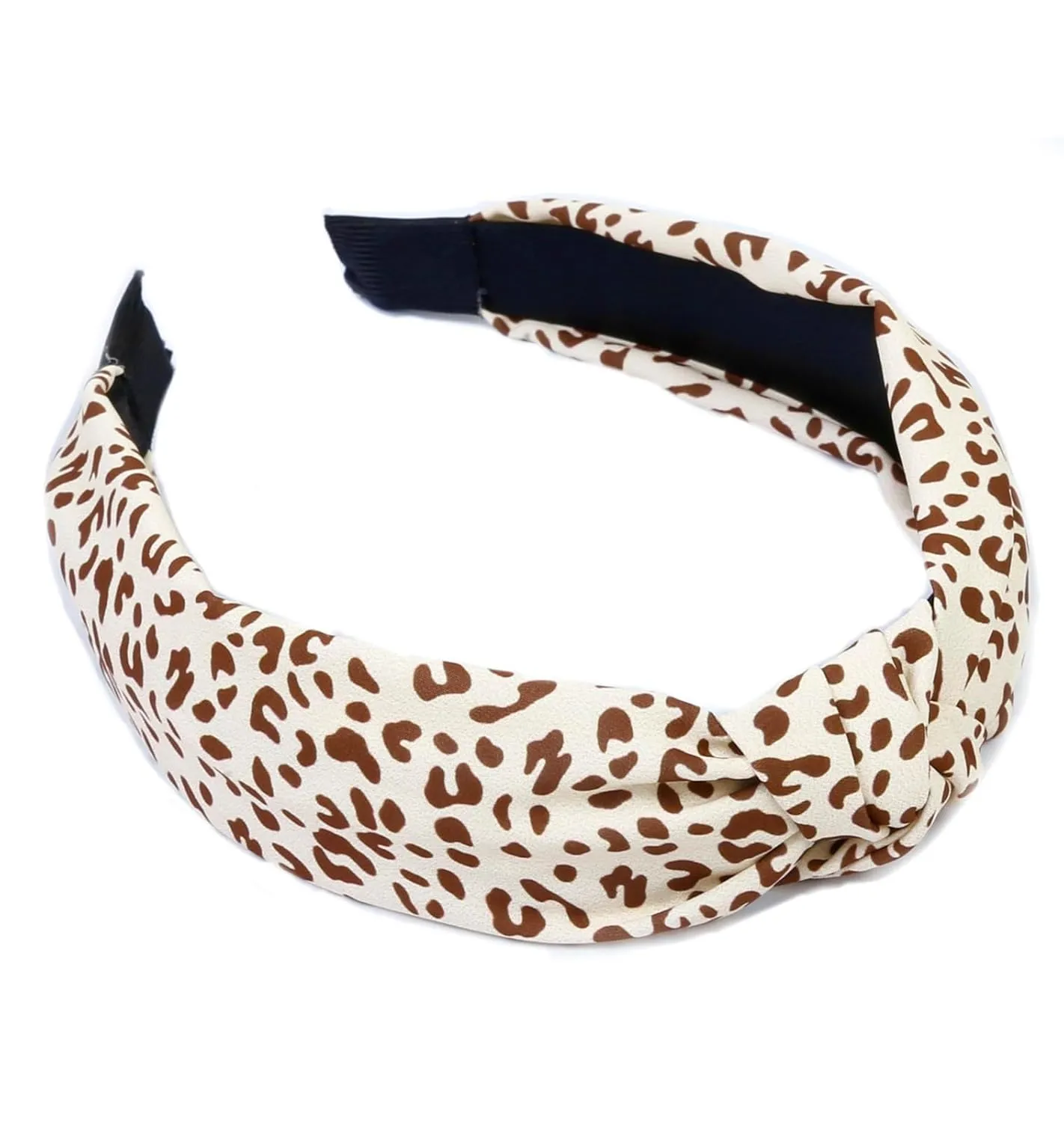 Knotted Fashion Hairbands and Hair Hoops: Non-Slip Top Knot Headbands with Leopard Print for Women and Girls - 4PCS Beige Brown Hair Accessories Set