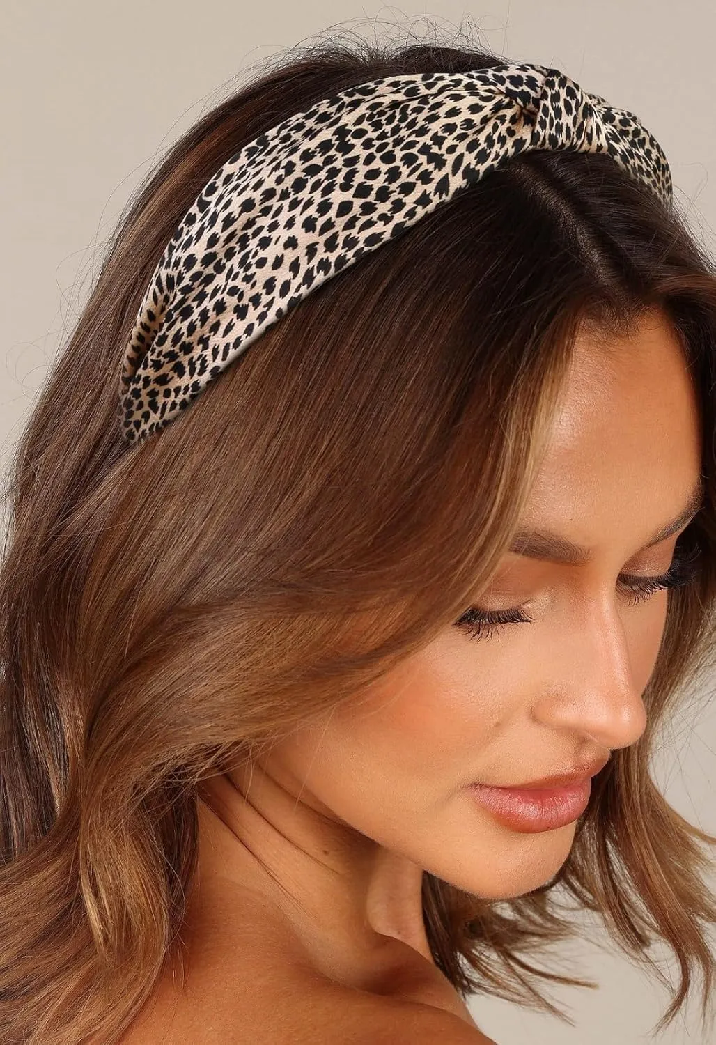 Knotted Fashion Hairbands and Hair Hoops: Non-Slip Top Knot Headbands with Leopard Print for Women and Girls - 4PCS Beige Brown Hair Accessories Set