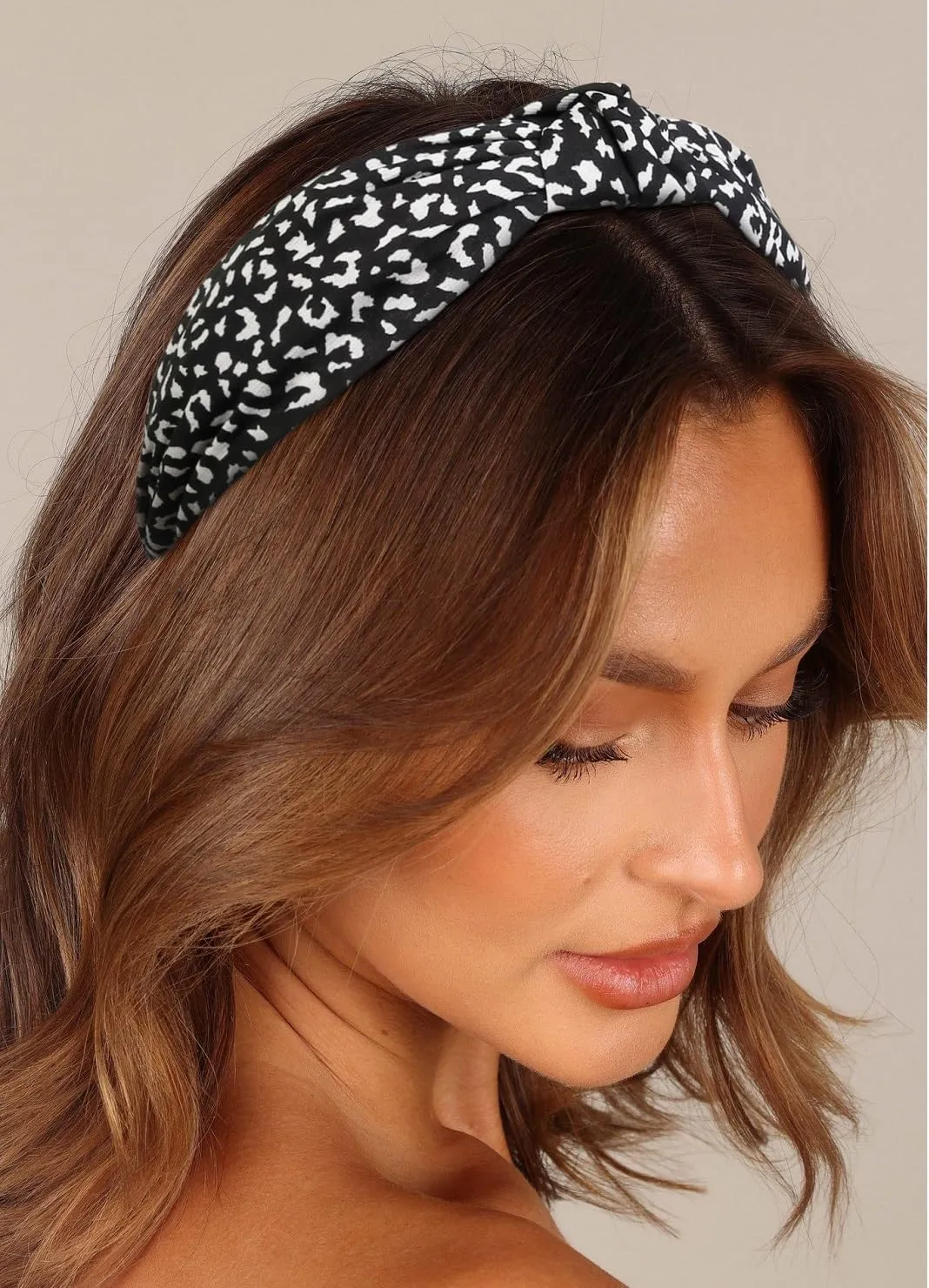 Knotted Headbands for Women: Non-Slip Fashion Hair Accessories with Cute Wide Top Knot Hoops for Hair in Black, White, and Leopard Print
