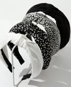 Knotted Headbands for Women: Non-Slip Fashion Hair Accessories with Cute Wide Top Knot Hoops for Hair in Black, White, and Leopard Print