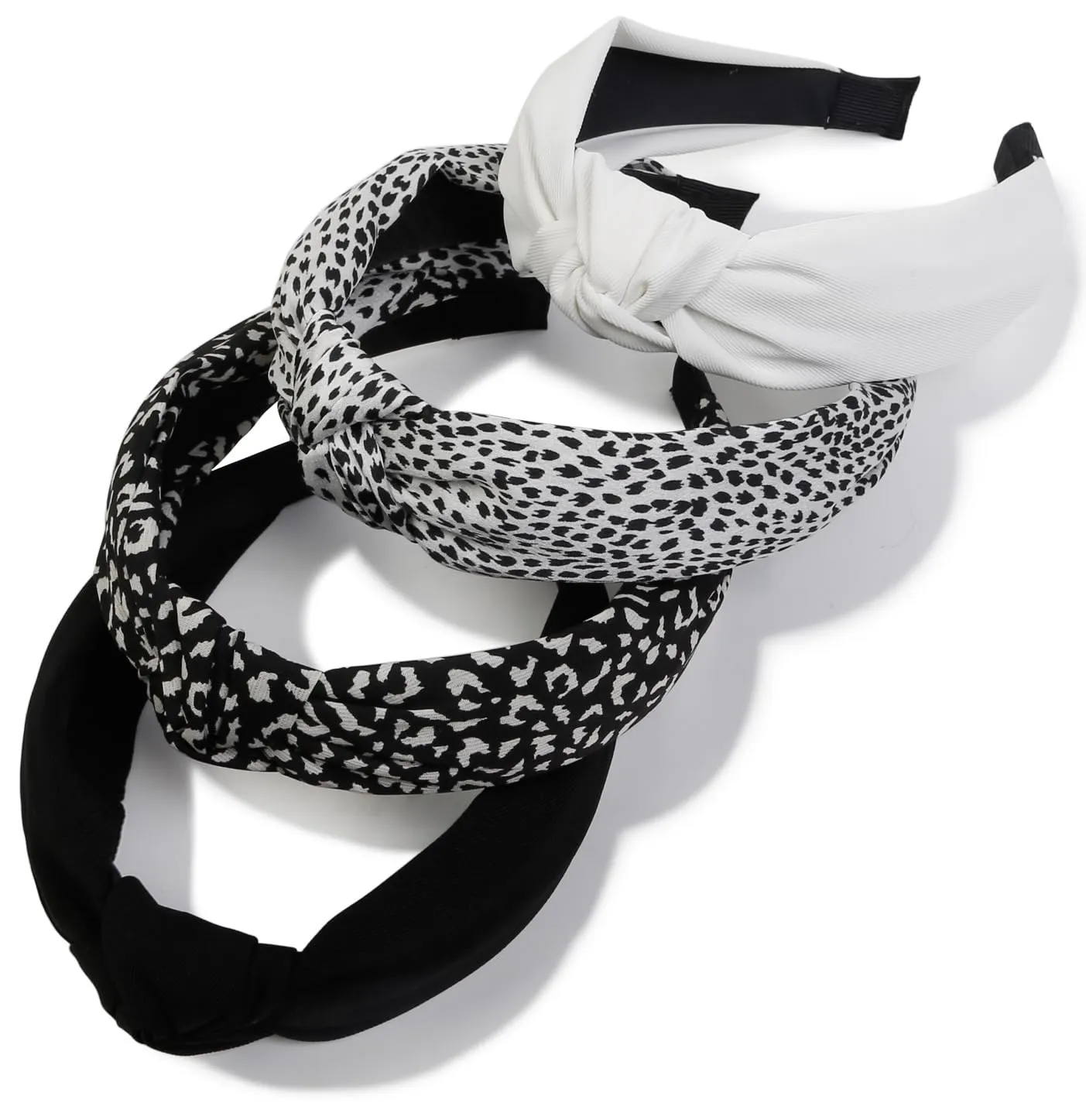 Knotted Headbands for Women: Non-Slip Fashion Hair Accessories with Cute Wide Top Knot Hoops for Hair in Black, White, and Leopard Print
