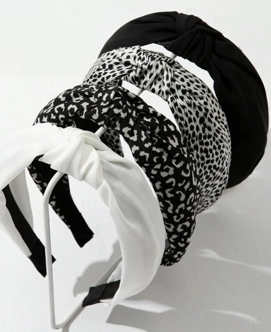 Knotted Headbands for Women: Non-Slip Fashion Hair Accessories with Cute Wide Top Knot Hoops for Hair in Black, White, and Leopard Print