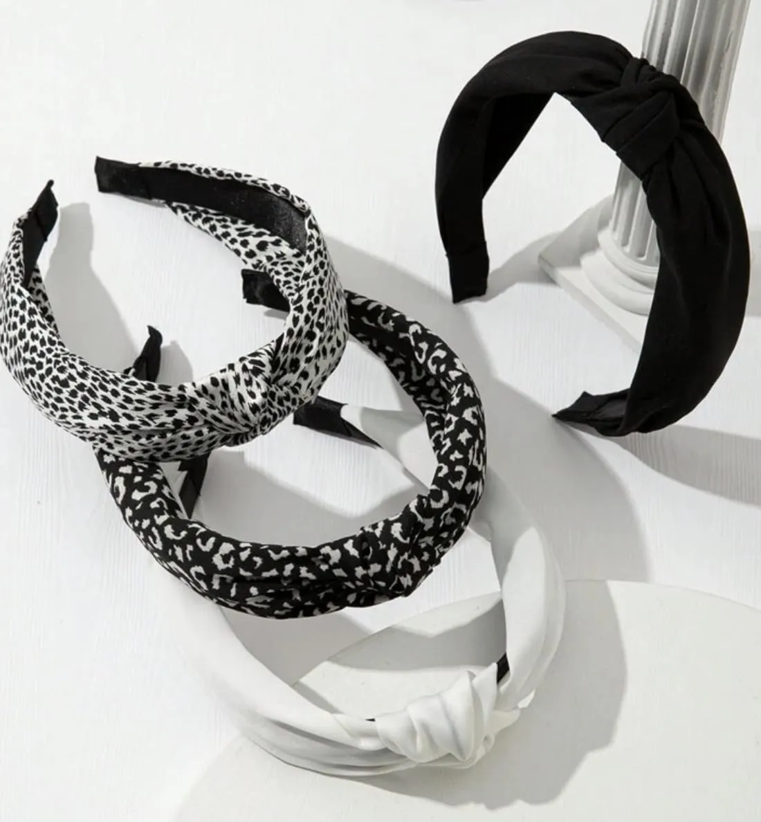 Knotted Headbands for Women: Non-Slip Fashion Hair Accessories with Cute Wide Top Knot Hoops for Hair in Black, White, and Leopard Print