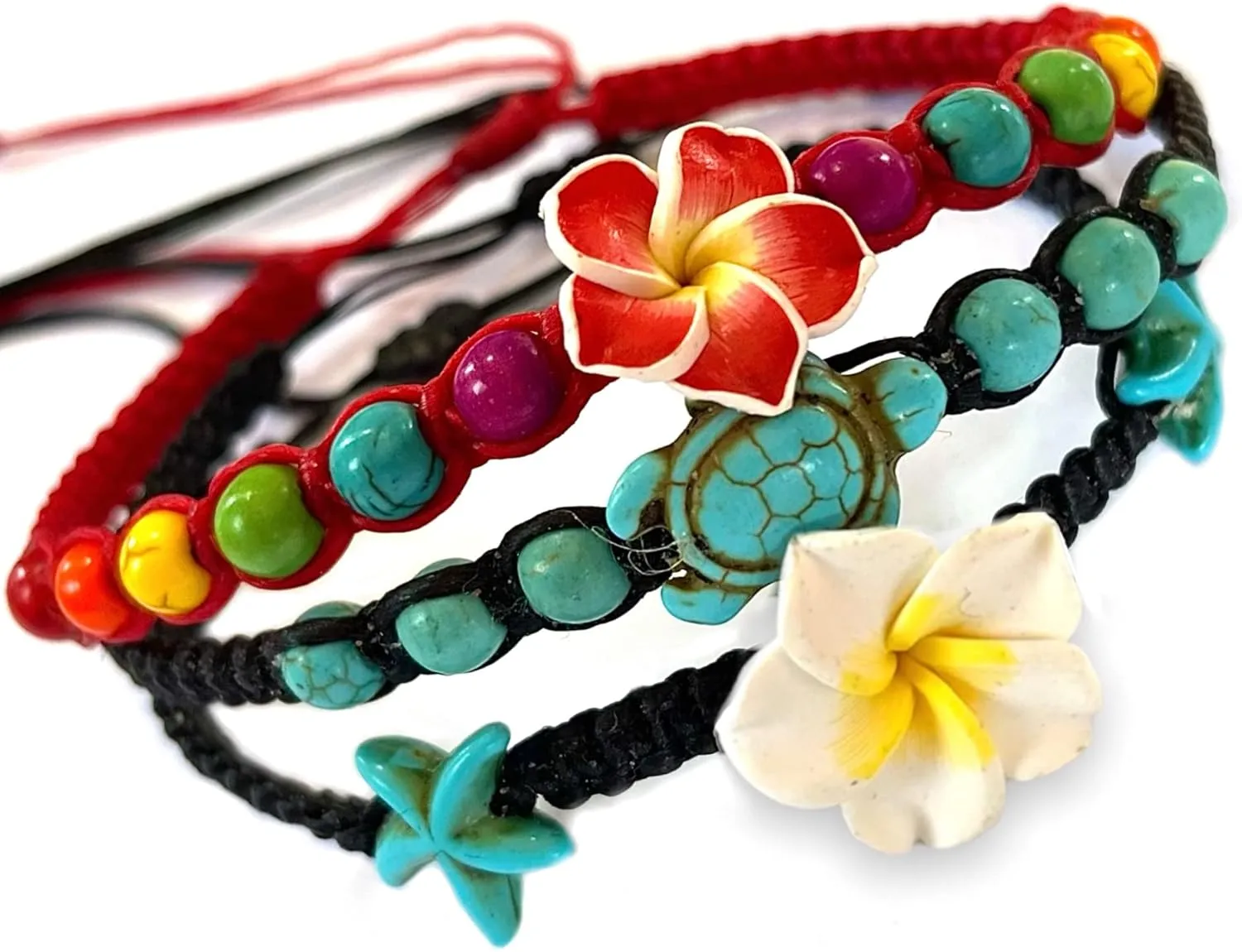 LAVIP Leather Anklet or Bracelet Starfish Turquoise Hawaiian Plumeria Flower Starfish Turquoise Hemp Bracelet