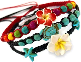 LAVIP Leather Anklet or Bracelet Starfish Turquoise Hawaiian Plumeria Flower Starfish Turquoise Hemp Bracelet