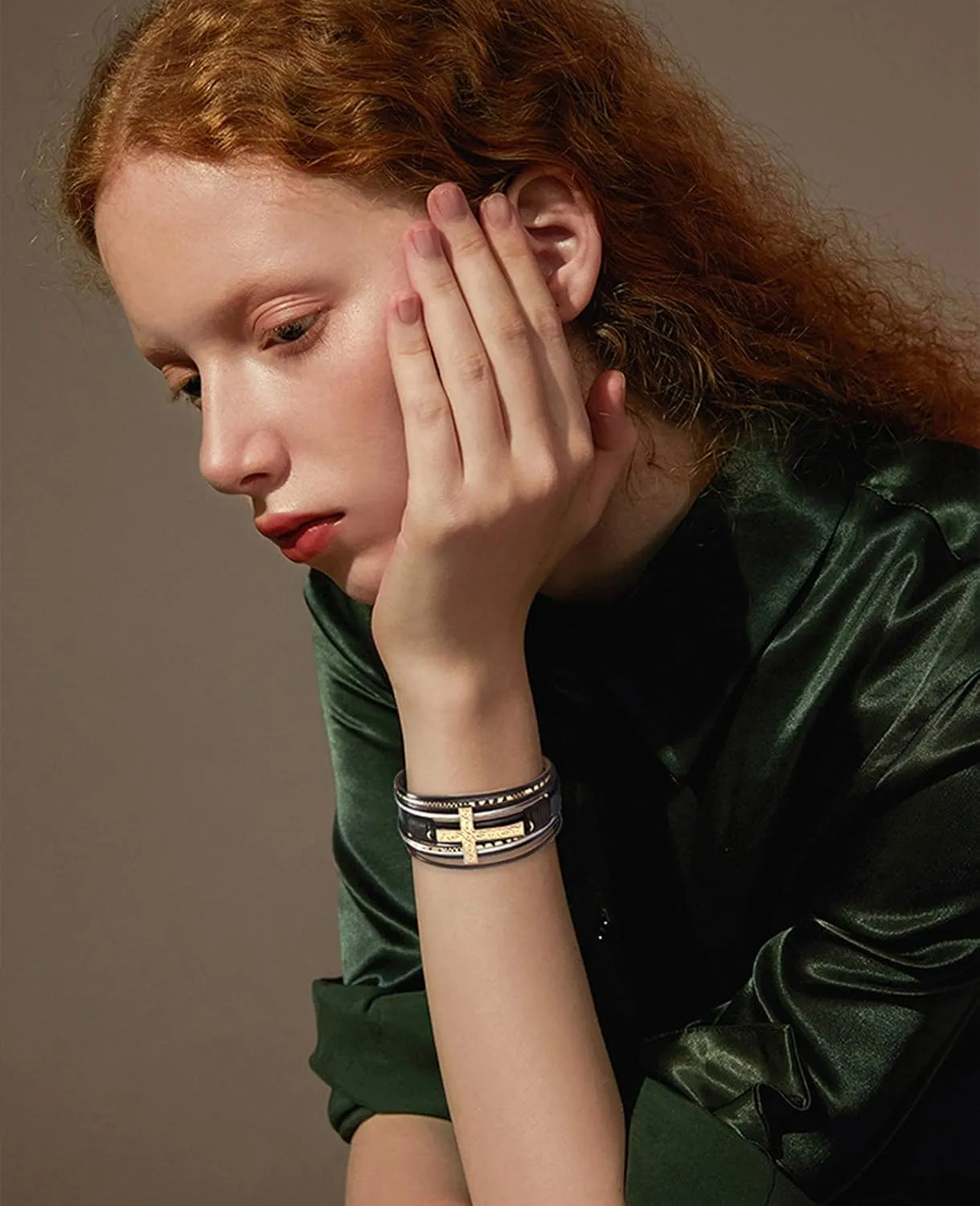 Leather Wrap Bracelet Boho Cuff Bracelets for Women Cross Bracelet Fashion Jewelry Gifts for Her