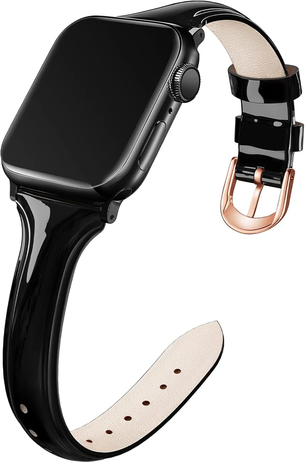 Mazoft Patent Leather Slim Bands Compatible with Apple Watch Band 38mm 40mm 41mm 42mm 44mm 45mm 49mm, Glossy Leather Women Thin Strap for iWatch Ultra2&1 Series 9 8 7 6 5 SE 4 3 2 1 (Black)