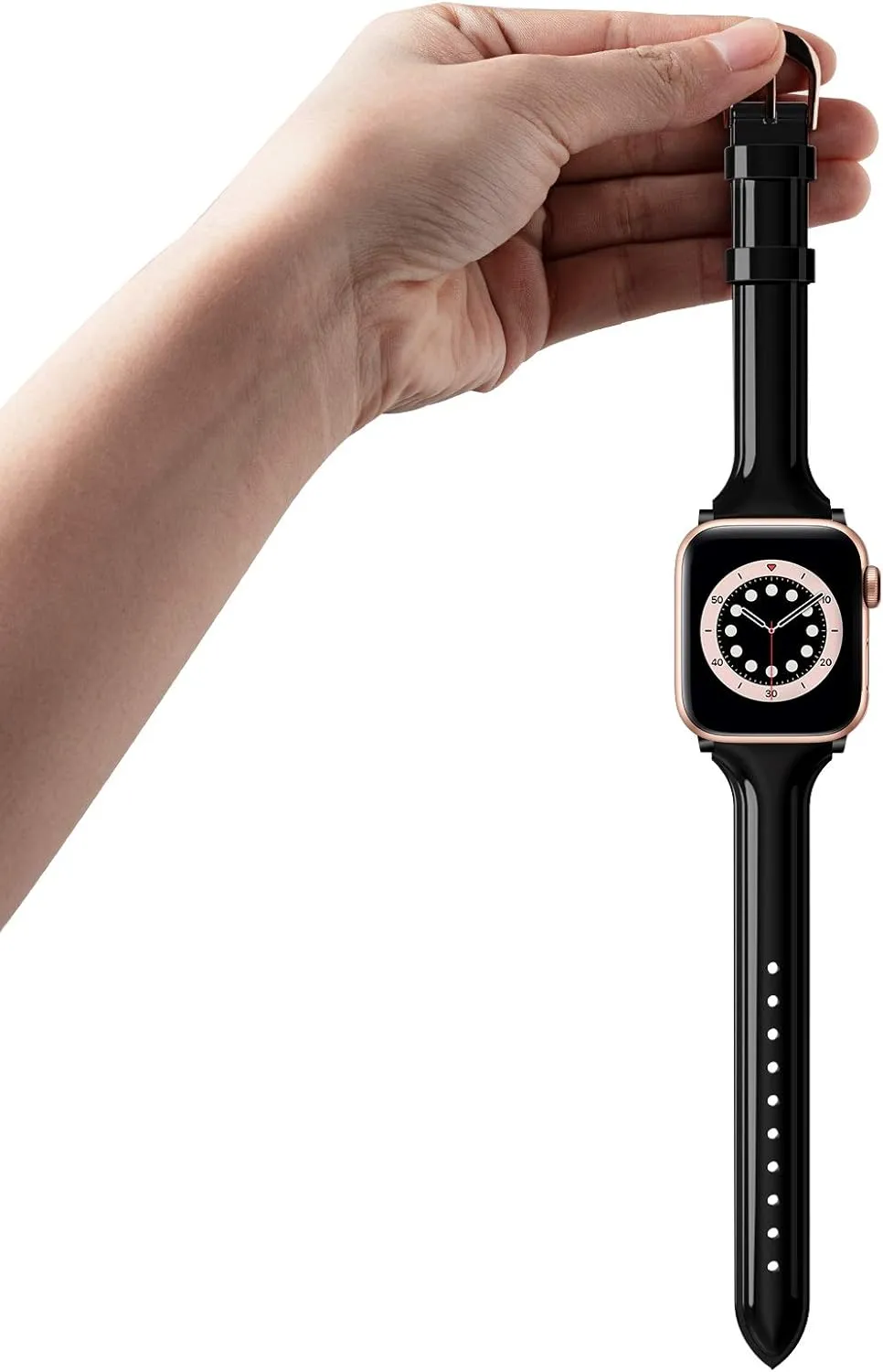 Mazoft Patent Leather Slim Bands Compatible with Apple Watch Band 38mm 40mm 41mm 42mm 44mm 45mm 49mm, Glossy Leather Women Thin Strap for iWatch Ultra2&1 Series 9 8 7 6 5 SE 4 3 2 1 (Black)