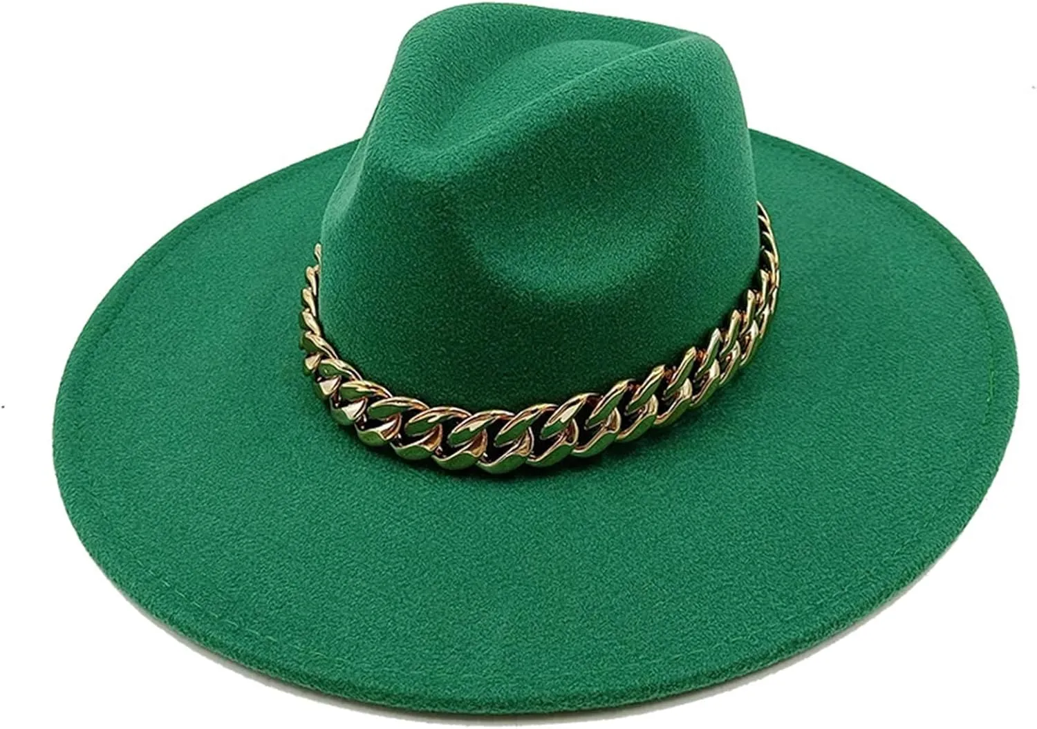 Men's and Women's Wide Brim Panama Fedora Hat Solid Color Golden Chain Jazz Hat Gentleman Caps