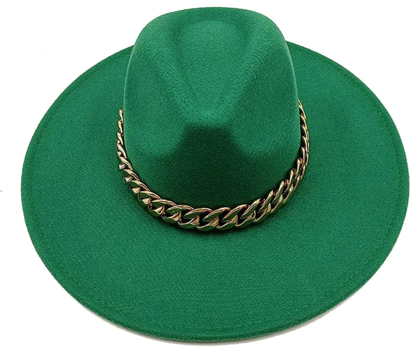Men's and Women's Wide Brim Panama Fedora Hat Solid Color Golden Chain Jazz Hat Gentleman Caps